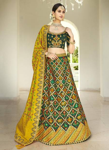 Green And Yellow Colour Exclusive Wedding Wear Heavy Embroidery Work Latest Lehenga Choli Collection 4208